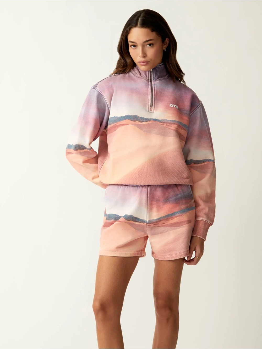 Kith Women's Pink Desert Sunset Quarter Zip Sweatshirt